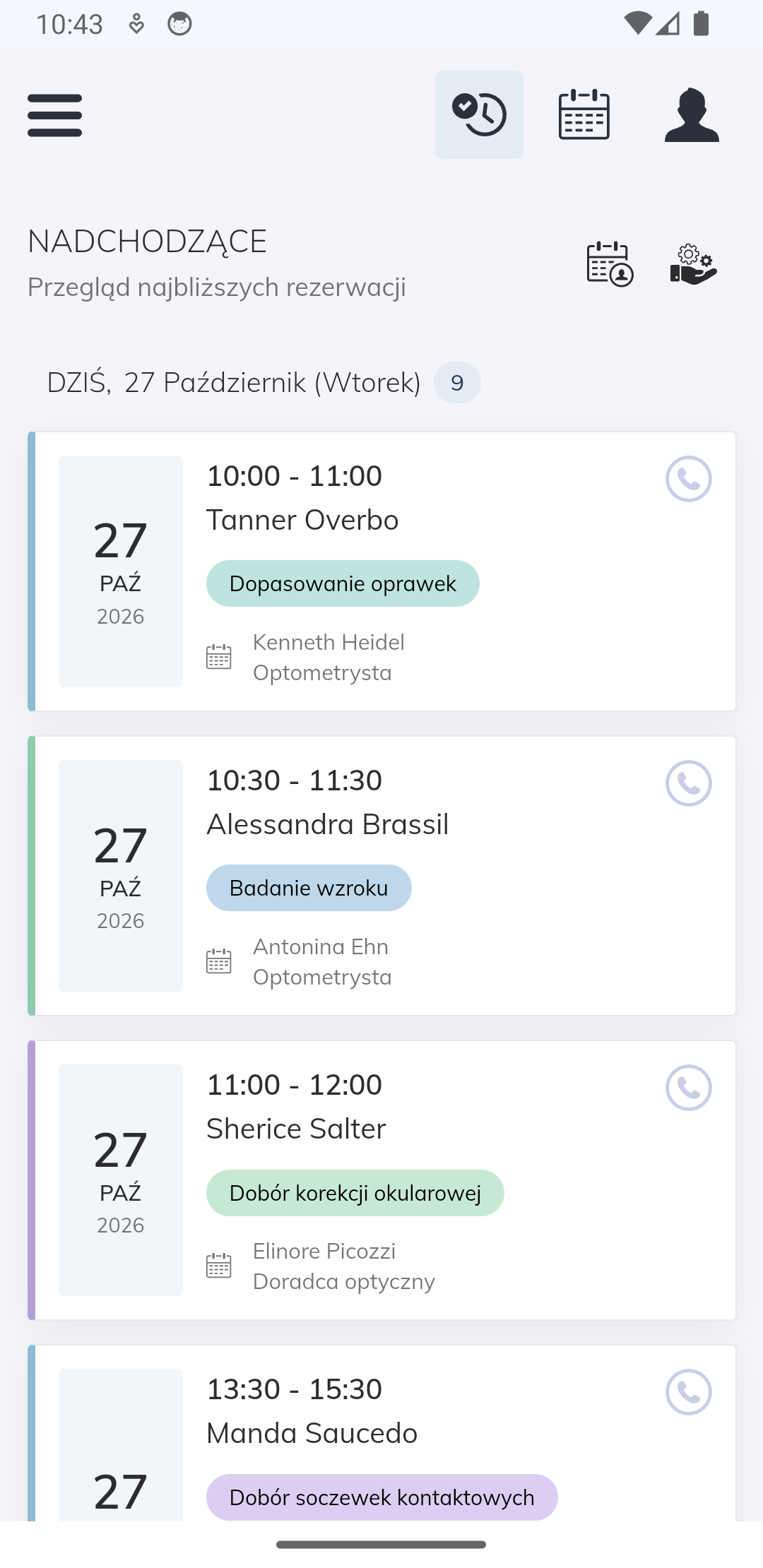 Mobilny pulpit nadchodzących wizyt demonstracyjnego salonu optycznego